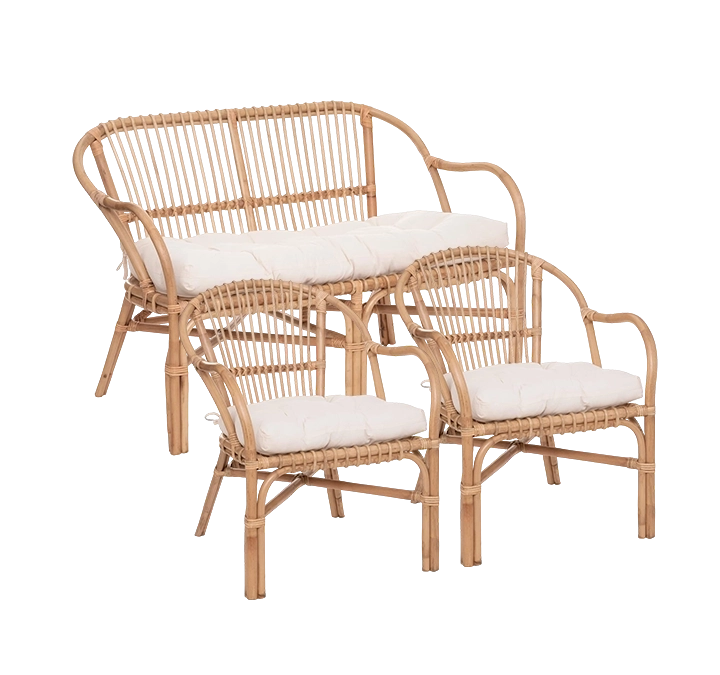 Pack banquette + 2 fauteuils en rotin